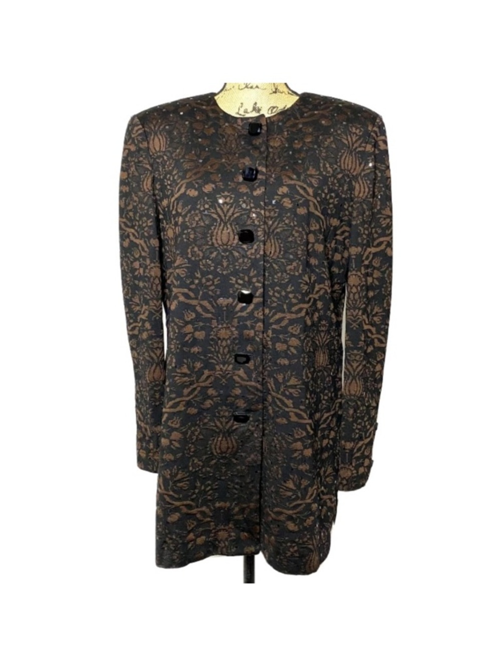 St. John Evening Brown Black Sequin Embellished Wool Knit Jacket Sz 4